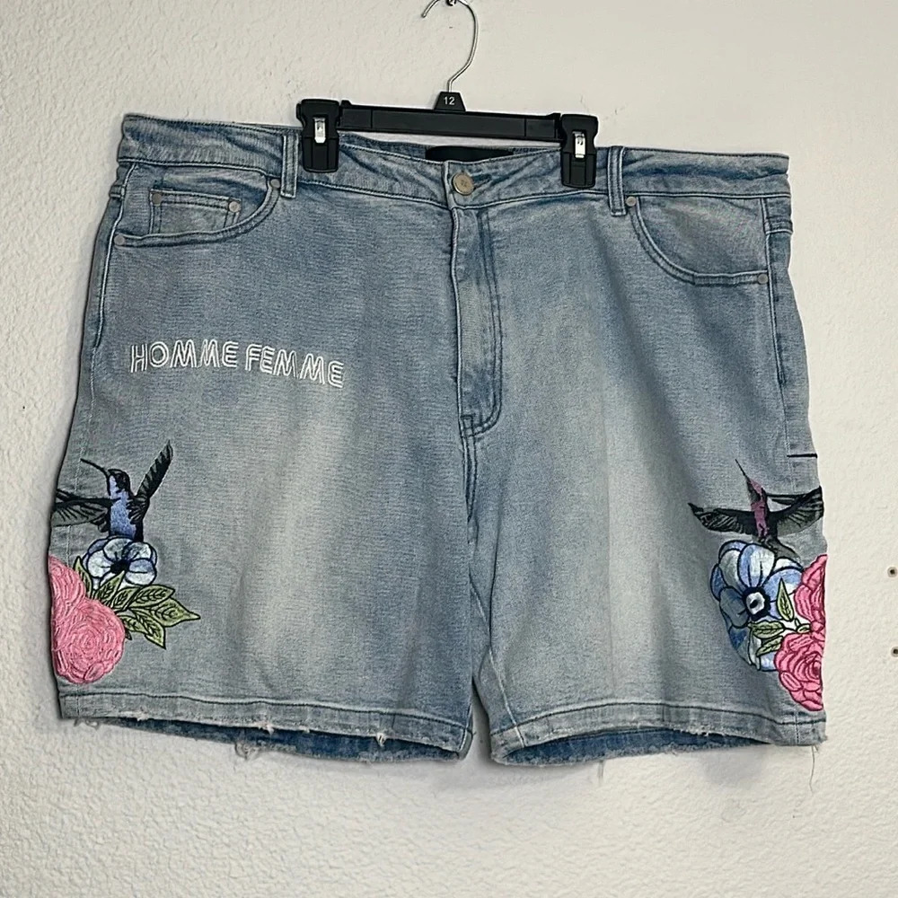 Homme and Femme Denim Shorts Embroidered Jean Men's Size 42 NWT